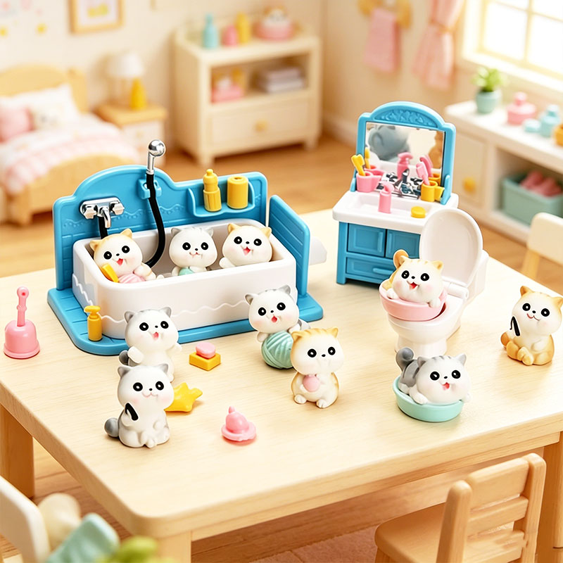 Kids Toys Set - Dollhouse Bathroom Set 1:12 Miniature Cat